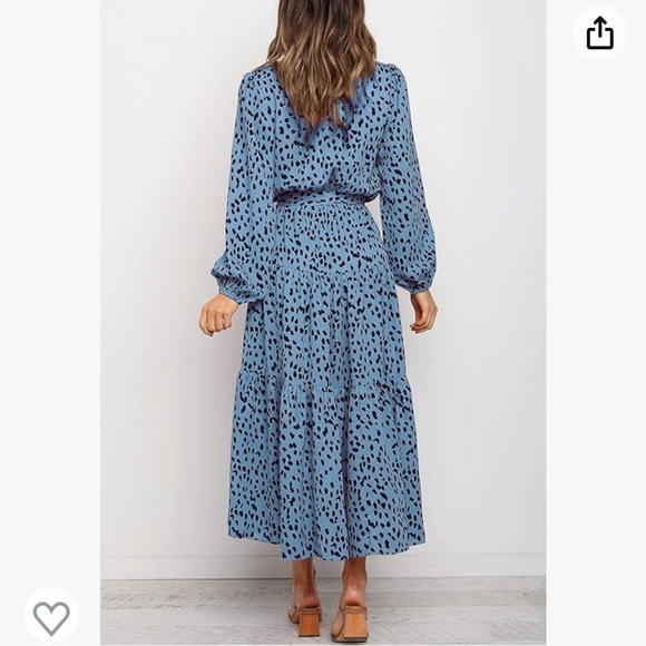 Boho Long-sleeved Maxi Dress- blue leopard print - Picture 4 of 11